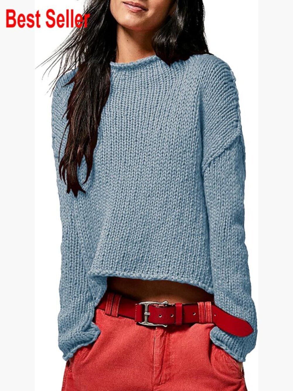 Oversized Roll Neck Cotton Knit Sweater Chunky Pullover